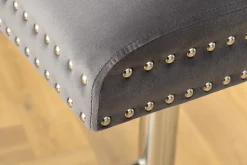 Höhenverstellbarer Barhocker CASTLE DELUXE grau Samt silber Edelstahl Löwenkopf