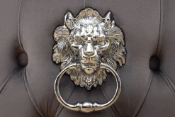 Höhenverstellbarer Barhocker CASTLE DELUXE grau Samt silber Edelstahl Löwenkopf