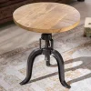 Höhenverstellbarer Beistelltisch ENGINEER 50cm Mangoholz Industrial Design massiv rund Eisen