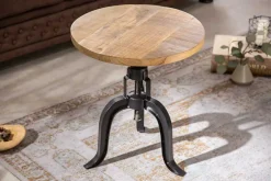 Höhenverstellbarer Beistelltisch ENGINEER 50cm Mangoholz Industrial Design massiv rund Eisen