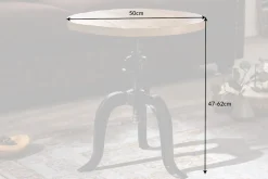 Höhenverstellbarer Beistelltisch ENGINEER 50cm Mangoholz Industrial Design massiv rund Eisen