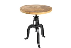 Höhenverstellbarer Beistelltisch ENGINEER 50cm Mangoholz Industrial Design massiv rund Eisen