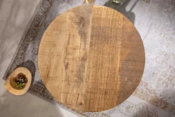 Höhenverstellbarer Beistelltisch ENGINEER 50cm Mangoholz Industrial Design massiv rund Eisen