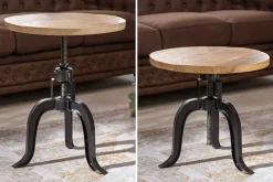 Höhenverstellbarer Beistelltisch ENGINEER 50cm Mangoholz Industrial Design massiv rund Eisen