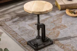 Höhenverstellbarer Beistelltisch ENGINEER 30cm Mangoholz Industrial Design massiv rund Eisen