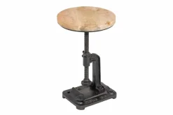 Höhenverstellbarer Beistelltisch ENGINEER 30cm Mangoholz Industrial Design massiv rund Eisen