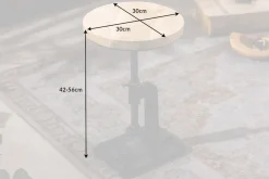 Höhenverstellbarer Beistelltisch ENGINEER 30cm Mangoholz Industrial Design massiv rund Eisen