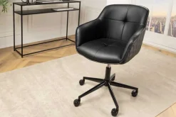Höhenverstellbarer Bürostuhl EUPHORIA schwarz Kunstleder drehbar Ziersteppung gepolstert