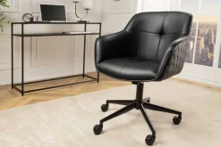 Höhenverstellbarer Bürostuhl EUPHORIA schwarz Kunstleder drehbar Ziersteppung gepolstert