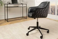 Höhenverstellbarer Bürostuhl EUPHORIA schwarz Kunstleder drehbar Ziersteppung gepolstert