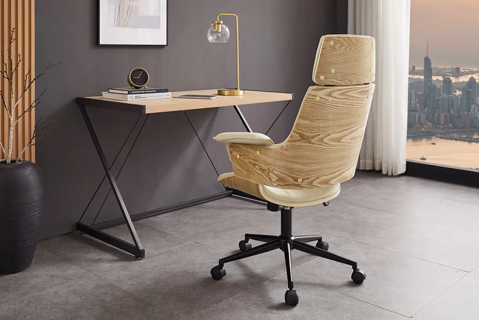 Höhenverstellbarer Bürostuhl MANHATTAN natur Eiche creme beige Kunstleder drehbar