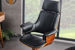 Höhenverstellbarer Bürostuhl MANHATTAN Kunstleder Walnuss mit Armlehne Retro Design