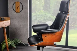 Höhenverstellbarer Bürostuhl MANHATTAN Kunstleder Walnuss mit Armlehne Retro Design