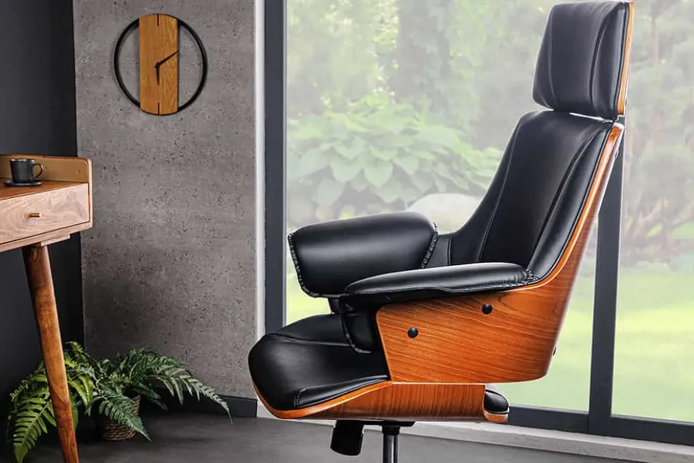 Höhenverstellbarer Bürostuhl MANHATTAN Kunstleder Walnuss mit Armlehne Retro Design