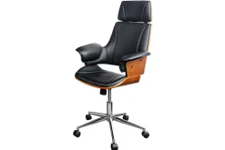 Höhenverstellbarer Bürostuhl MANHATTAN Kunstleder Walnuss mit Armlehne Retro Design