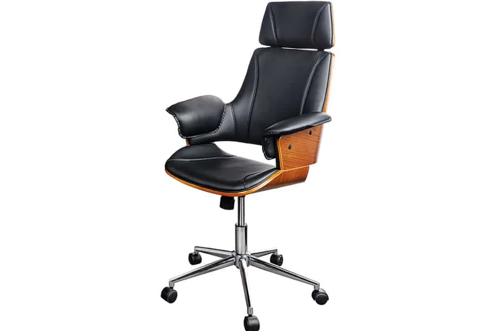 Höhenverstellbarer Bürostuhl MANHATTAN Kunstleder Walnuss mit Armlehne Retro Design