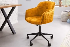 Höhenverstellbarer Bürostuhl EUPHORIA senfgelb Samt mit Ziersteppung
