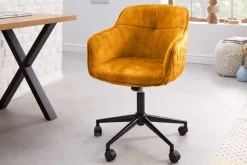 Höhenverstellbarer Bürostuhl EUPHORIA senfgelb Samt mit Ziersteppung
