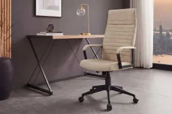Höhenverstellbarer Bürostuhl LAZIO beige Vogue Velours Samt drehbar mit Rollen