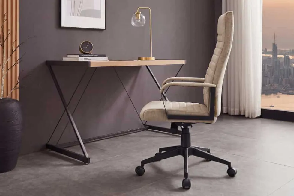 Höhenverstellbarer Bürostuhl LAZIO beige Vogue Velours Samt drehbar mit Rollen