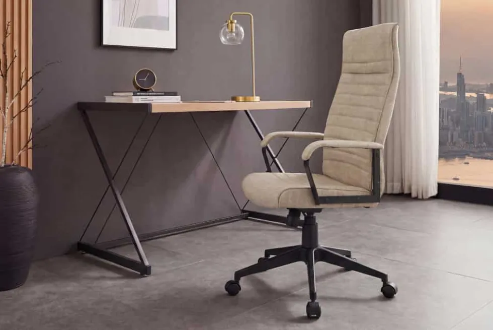 Höhenverstellbarer Bürostuhl LAZIO beige Vogue Velours Samt drehbar mit Rollen