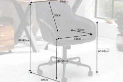 Höhenverstellbarer Bürostuhl TURIN dunkelgrau Samt mit Armlehne Drehstuhl