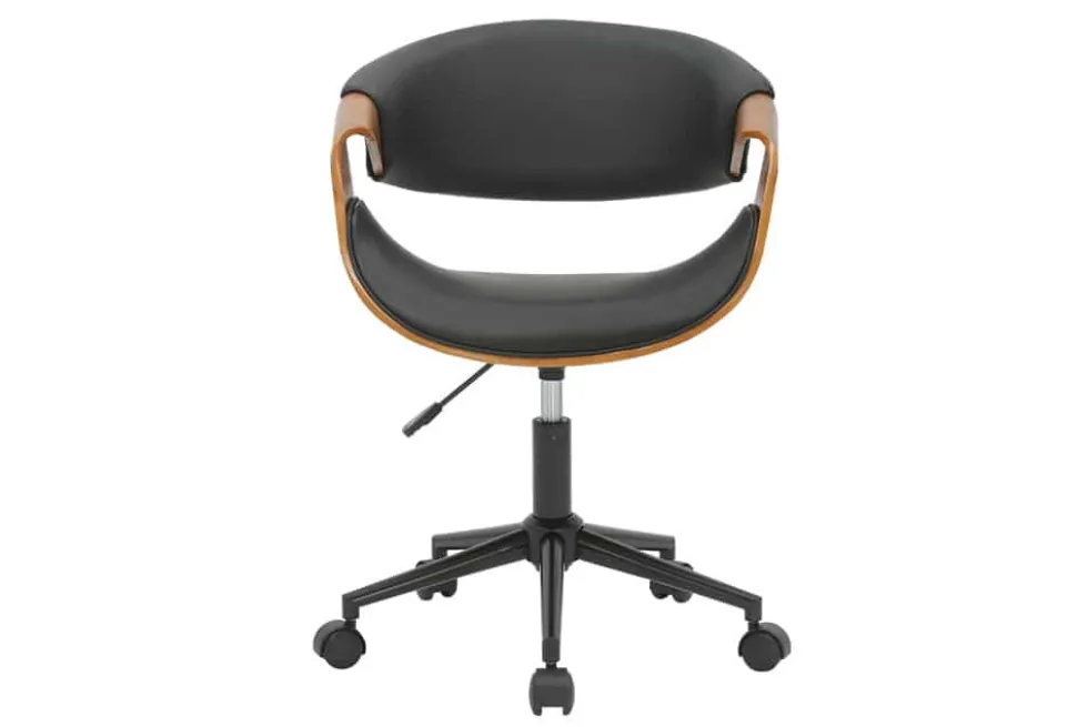 Höhenverstellbarer Bürostuhl ORGANIC schwarz Kunstleder Walnussholz braun drehbar
