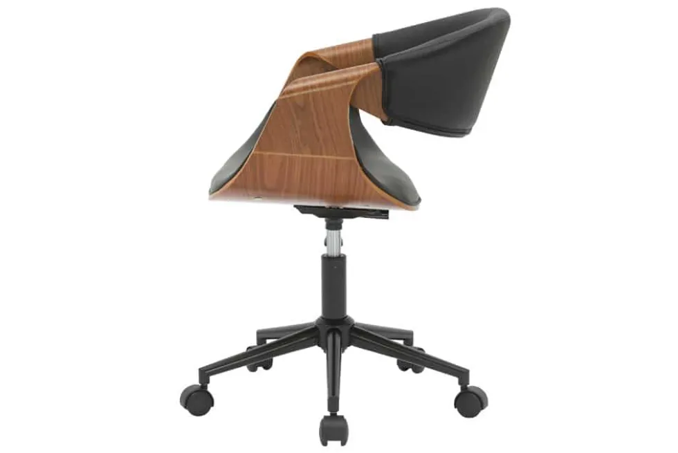 Höhenverstellbarer Bürostuhl ORGANIC schwarz Kunstleder Walnussholz braun drehbar
