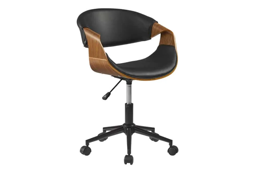 Höhenverstellbarer Bürostuhl ORGANIC schwarz Kunstleder Walnussholz braun drehbar