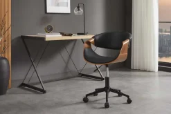 Höhenverstellbarer Bürostuhl ORGANIC schwarz Kunstleder Walnussholz braun drehbar