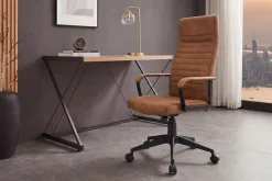 Höhenverstellbarer Bürostuhl LAZIO vintage braun Microfaser drehbar mit Rollen