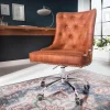 Höhenverstellbarer Bürostuhl VICTORIAN vintage hellbraun mit Chesterfield-Steppung