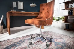 Höhenverstellbarer Bürostuhl VICTORIAN vintage hellbraun mit Chesterfield-Steppung