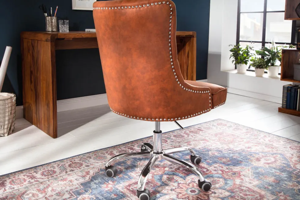 Höhenverstellbarer Bürostuhl VICTORIAN vintage hellbraun mit Chesterfield-Steppung