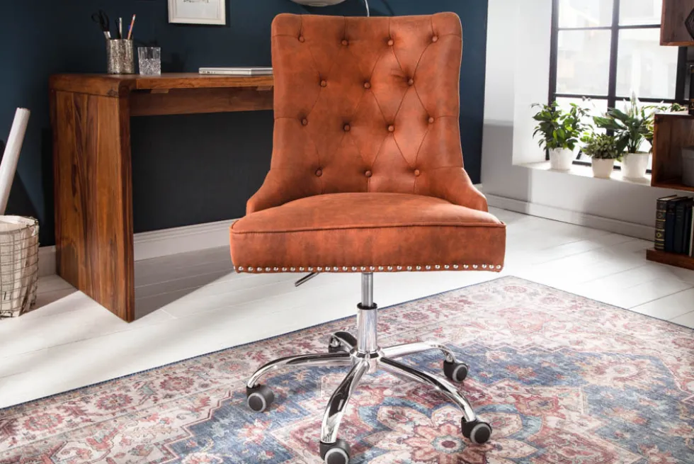 Höhenverstellbarer Bürostuhl VICTORIAN vintage hellbraun mit Chesterfield-Steppung