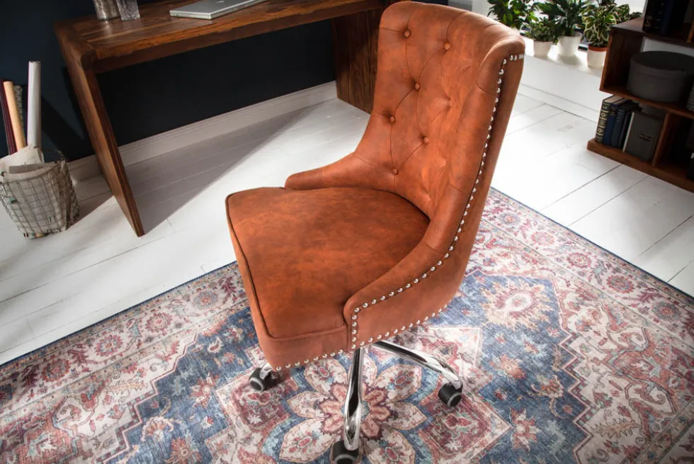 Höhenverstellbarer Bürostuhl VICTORIAN vintage hellbraun mit Chesterfield-Steppung