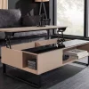 Höhenverstellbarer Couchtisch APARTMENT 110cm taupe greige schwarz Metall Stauraum