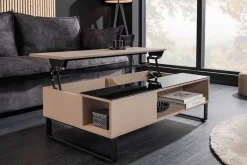 Höhenverstellbarer Couchtisch APARTMENT 110cm taupe greige schwarz Metall Stauraum