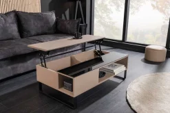 Höhenverstellbarer Couchtisch APARTMENT 110cm taupe greige schwarz Metall Stauraum