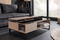 Höhenverstellbarer Couchtisch APARTMENT 110cm taupe greige schwarz Metall Stauraum