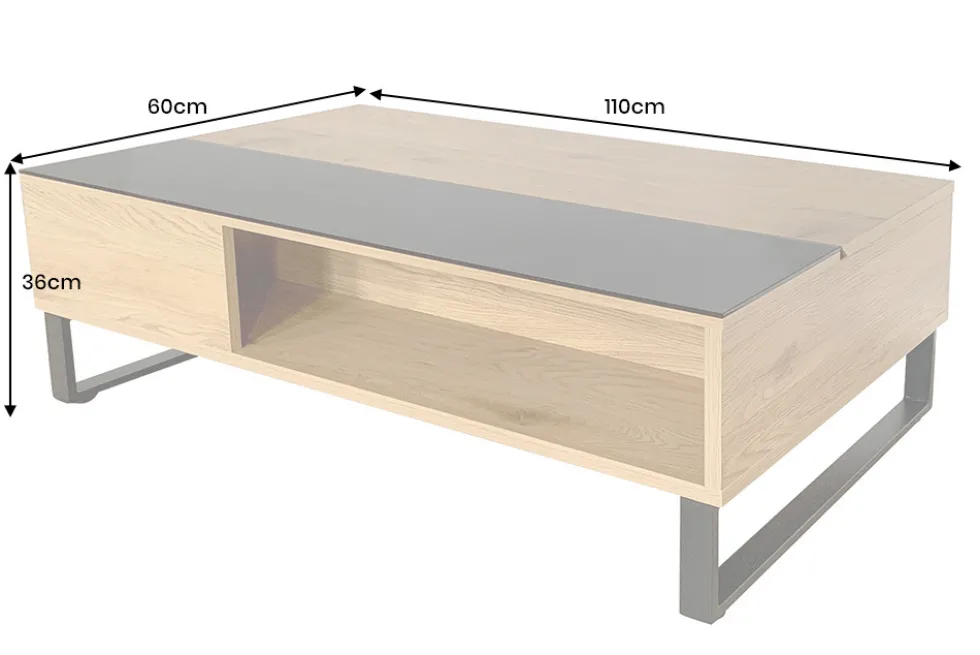 Höhenverstellbarer Couchtisch APARTMENT 110cm taupe greige schwarz Metall Stauraum