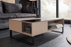 Höhenverstellbarer Couchtisch APARTMENT 110cm taupe greige schwarz Metall Stauraum