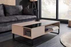 Höhenverstellbarer Couchtisch APARTMENT 110cm taupe greige schwarz Metall Stauraum