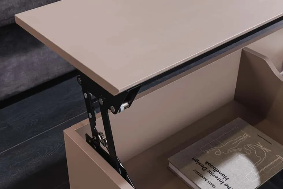Höhenverstellbarer Couchtisch APARTMENT 110cm taupe greige schwarz Metall Stauraum