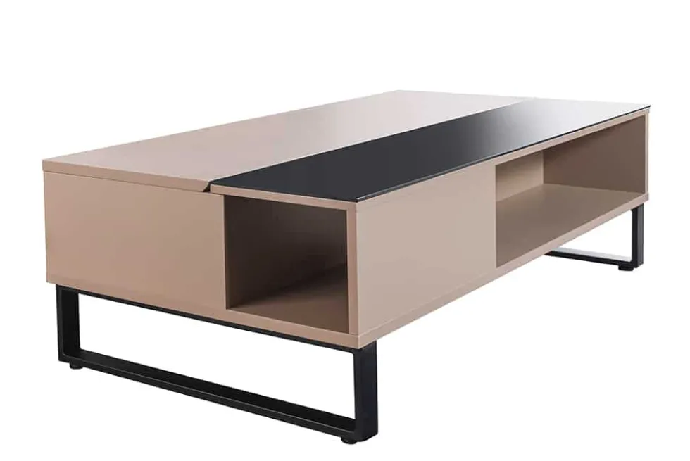 Höhenverstellbarer Couchtisch APARTMENT 110cm taupe greige schwarz Metall Stauraum
