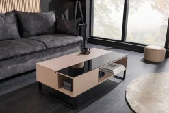 Höhenverstellbarer Couchtisch APARTMENT 110cm taupe greige schwarz Metall Stauraum