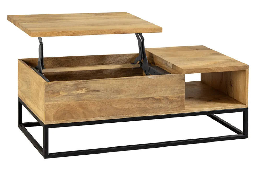 Höhenverstellbarer Couchtisch MAKASSAR FUNCTION 110cm natur cream finish Mangoholz massiv