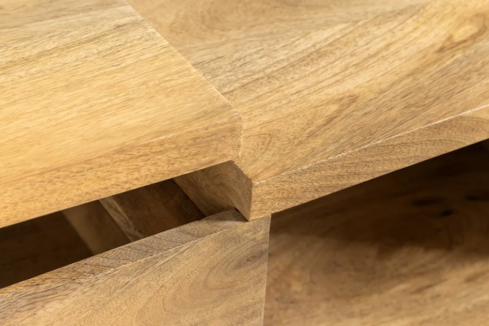 Höhenverstellbarer Couchtisch MAKASSAR FUNCTION 110cm natur cream finish Mangoholz massiv