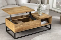 Höhenverstellbarer Couchtisch MAKASSAR FUNCTION 110cm natur cream finish Mangoholz massiv