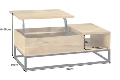 Höhenverstellbarer Couchtisch MAKASSAR FUNCTION 110cm natur cream finish Mangoholz massiv